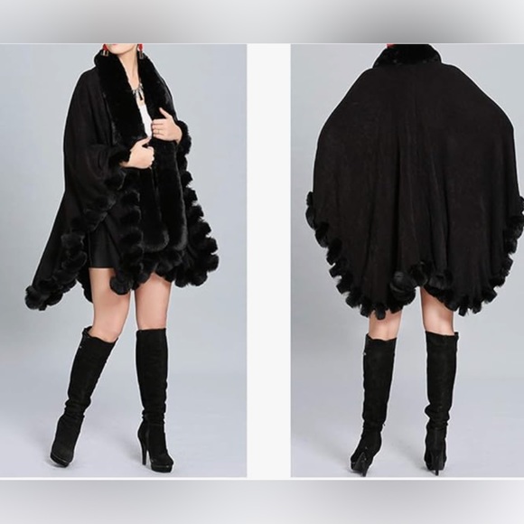 🆕 Fur Trimmed Collar Shawl Cape - Picture 6 of 8